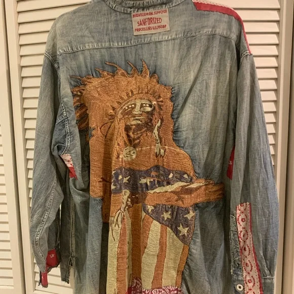 MAGNOLIA PEARL-RARE-AMERICAN INDIAN ON DENIM WORKSHIRT - Picture 2 of 10